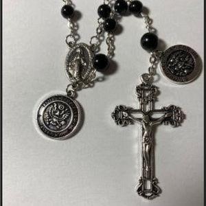 Army St. Michael Black Onyx Catholic Prayer Rosary Beads